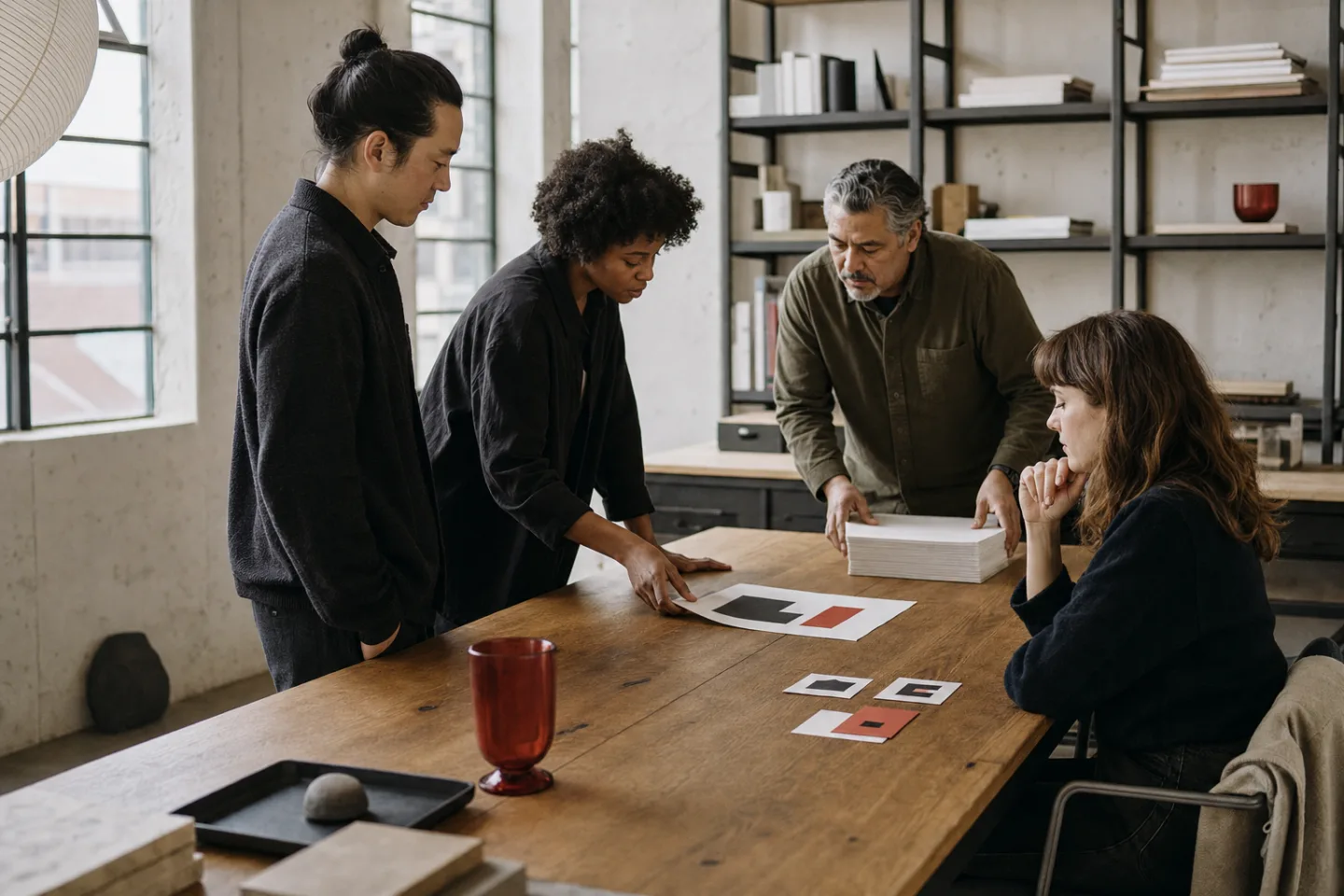 Sepia Labs staff gather around the long table for a focused Monday morning product briefing.